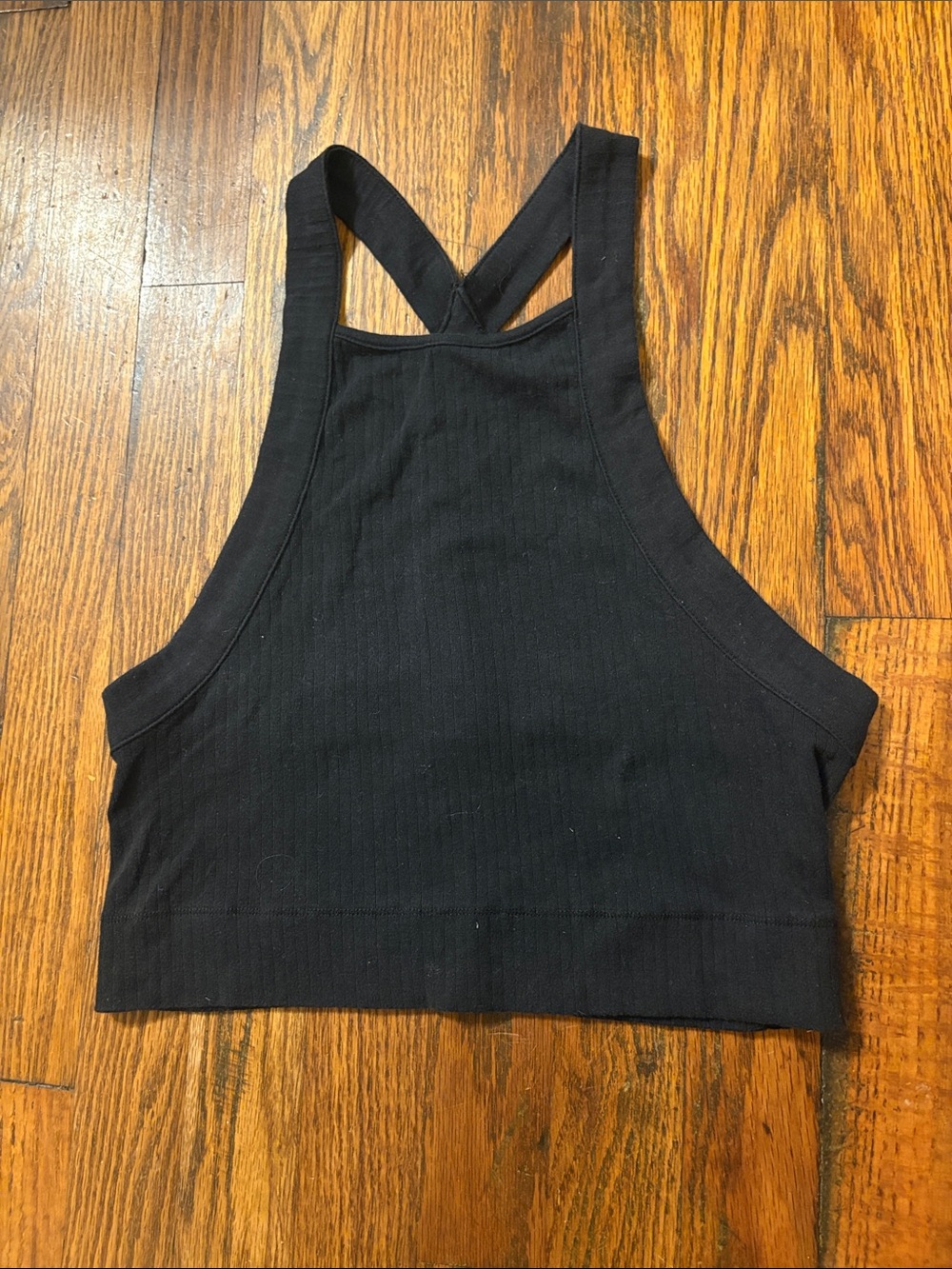 🎉Like New! Free People Black Ribbed High Neck Y-Back Crop